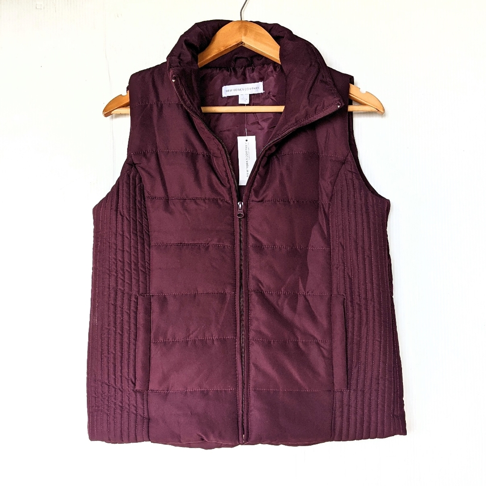 NEW YORK & COMPANY women's plum/wine quilted puffer vest coat